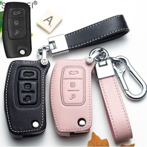 Leather Car Remote Key Cover Case For Ford Fiesta Focus 2 Ecosport Kuga Escape Falcon B-Max C-Max Eco Sport Galaxy For Car
