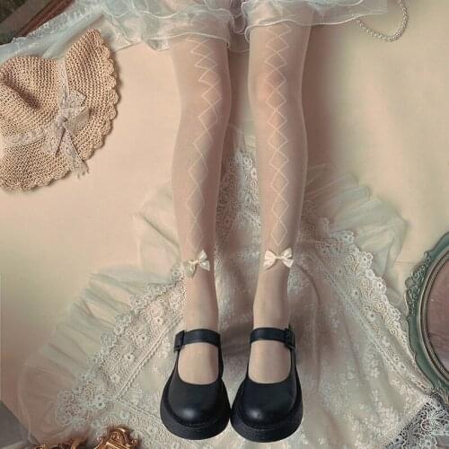 Japanese Style Beautiful Striped Bowknot Lolita Ultrathin Silk Stockings Korean Mori Girl Retro Student Tights Pantynose