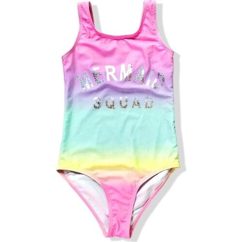 Mermaid Letter Girl Swimsuit One Piece 8-15 Years Childrens Swimwear Tie Dye Teenage Girl Bathing Suit Monokini Beachwear 2021