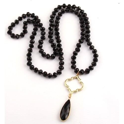 Fashion Bohemian Tribal Jewelry Black Crystal Glass Knotted Crystal Pendant Necklaces For Women Ethnic Necklace
