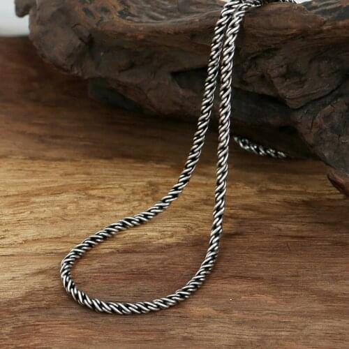 Fashion S925 Sterling Silver Retro Thai Silver Vintage Style Chiang Mai Handmade 3mm Rope Necklace Men And Women