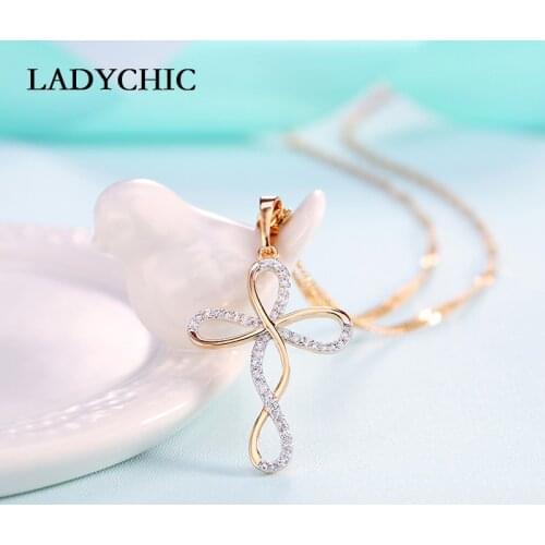 LADYCHIC Trendy Infinite Crystal Pendant Necklaces for Women Gold Color Long Chain Zircon Necklace Party Festival Jewelry LN1065