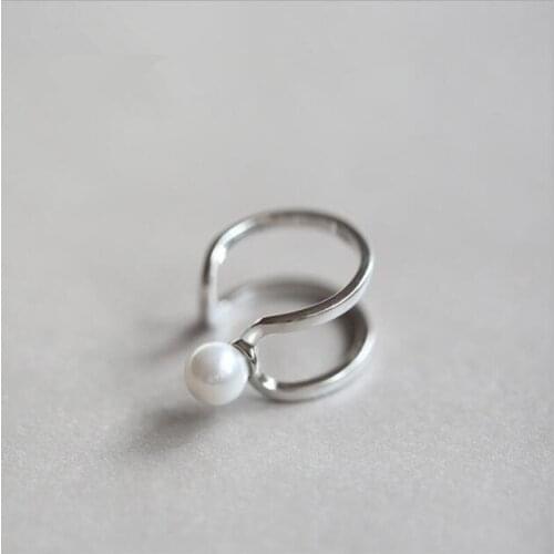 Fashion Simple Hollow Double Pearl 925 Sterling Silver Jewelry Not Allergic Exquisite Popular Opening Rings SR80