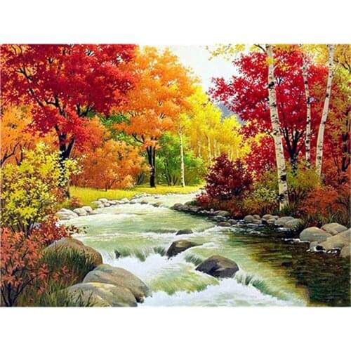 Landscape Natural Maple Leaves 11CT Cross-Stitch DIY Embroidery Kit Sewing Handmade Knitting Painting Gift Halloween Promotions