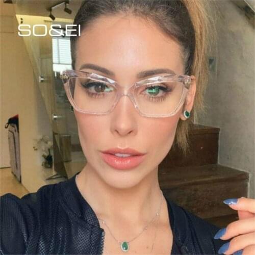 SO&EI Retro Cat Eye Transparent Multi-cut Crystal Women Glasses Frame Can Be Equipped with Myopia Men Prescription Glasses Frame