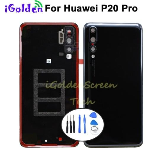 Original Glass Huawei P20 Pro Back Battery Cover Rear Door Housing Case Glass Panel Replacement with camera lens P20 pro Door