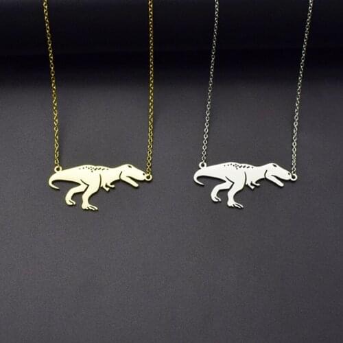 Punk Jurassic Dinosaur Necklace for Women Stainless Steel Charm Pendant Collier Femme Best Friends Birthday Gift Jewelry