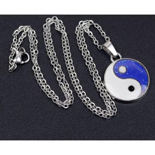Retro Style Taichi Design Colour Changing Mood Necklace Feeling Choker Stainless Steel Necklace Jewelry for Women Men N2UE