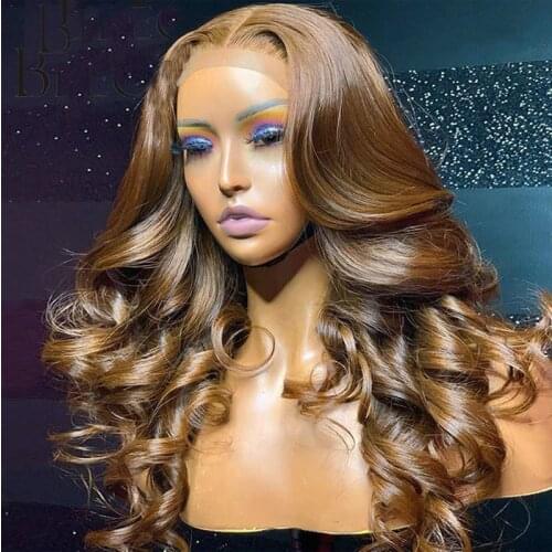 Brazilian Honey Blonde Highlight Color Loose Wave Wig With Baby Hair Transparent Lace Front Wig Human Hair Bleached Knots