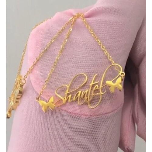 Personalized Butterfly With Name Necklace Stainless Steel Cursive Initials Letter Pendant Necklace Childrens Nameplate Jewelry