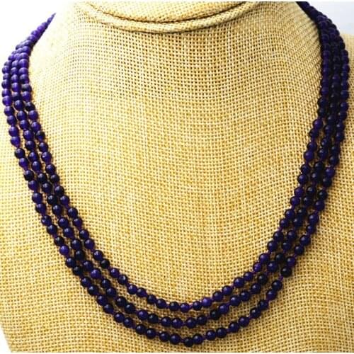 Details about Fashion jewelry 3 rows 4 mm Russia amethysts bead necklace 17-19 "