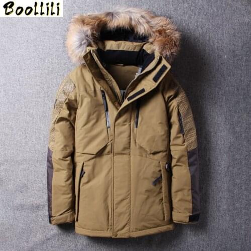 Boolili 2020 Down Jacket Men Winter Thick Warm 70% White Duck Down Hooded Big Fur Collar Man Down Coat Fashion Men Parkas