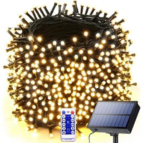 10M 20M 30M Solar LED Fairy String Lights 8 Modes Remote Controller Waterproof Christmas Lamp for Garden Wedding Party Decor