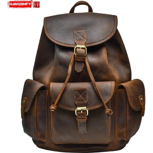Men Backpacks Mens Womens Shoulder Bags Female Backpack Vintage Classic Original Handmade First Layer Crazy Horse Leather Male