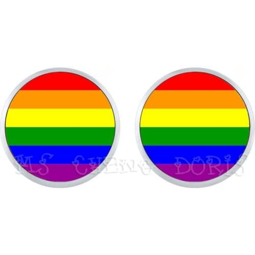 Bi Pride Stud Earrings LGBT Earrings Hypoallergenic Ear Nail Gay Pride Jewelry Glass Cabochon Earrings For Women Men