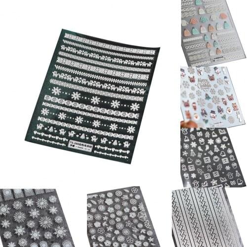 Nail Slider Water Decals Empaistic Nail Slide Decals Engraved Pattern 5D Effect Wool White Snowflake Wing Colorful Nail Sticker