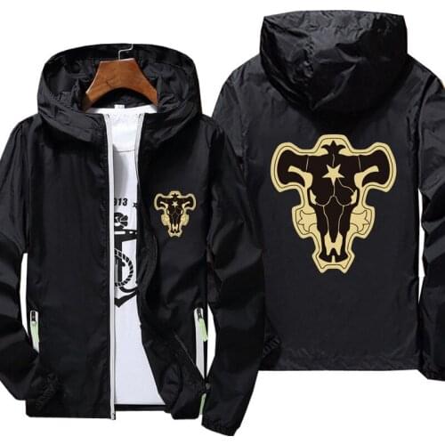 Casual Anime Black Clover Jacket Spring Autumn reflective zipper Windbreaker waterproof Jackets men street Hooded thin Coats