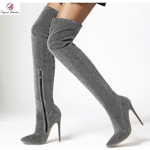 Winter Over The Knee Boots Women Slim Pointed Toe Thigh High Boots High Heels 2020 New Woman Long Boots Shoes Suede Female Shoes