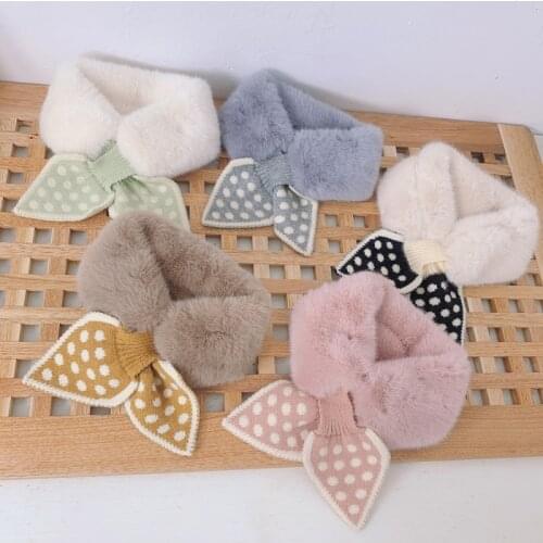 Winter Kids Scarf Boys Girls Warm Solid Knitted Plush Polka Dot Fur Scarf Children Fashion Thicken Neck Collar Snood Scarves