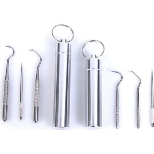 1Set Stainless Steel Portable Metal Toothpick Suit Reusable Waterproof Fork Case For outdoor Travel Camping EDC Accessories