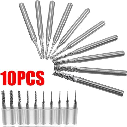 10Pcs/lot 1/8" 0.8-3.175mm Shank Carbide End Milling Cutter Engraving Edge Cutter CNC Router Bits End Mill For PCB Hard Wood