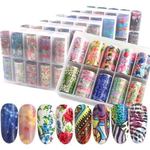 10pcs 100*4cm Starry Sky Laser Nail Foil Set Blue Transparent Marble Holographic Nail Art Transfer Sticker Decoration DIY