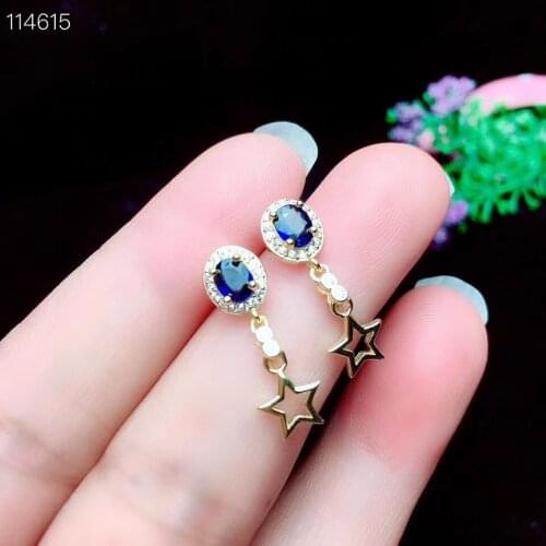 100% Real Natural Sapphire Earring 925 Sterling Silver Anniversary Jewelry