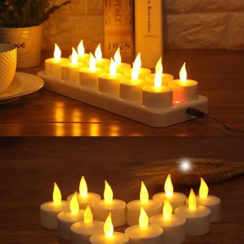 12pcs Rechargeable Led Candle Flameless TeaLight Electric Candle Lamp Waxless for Valentine Home Wedding Xmas Table Dinner Decor
