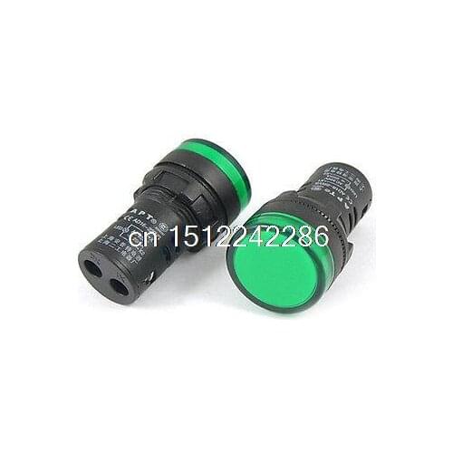 2 Pcs AC 220V Electrical Circuit Green LED Indicator Pilot Light
