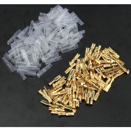 200pcs 2.8mm Brass Crimp Female Spade Connectors 22-16 AWG with Transparent Plastic Insulating Sleeves