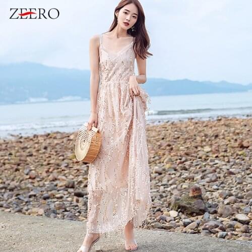 2021 Summer Women Voile Backless Criss-Cross Sexy Deep V Spaghetti Strap Long party dress female Tassel Sequined Beach Dresses