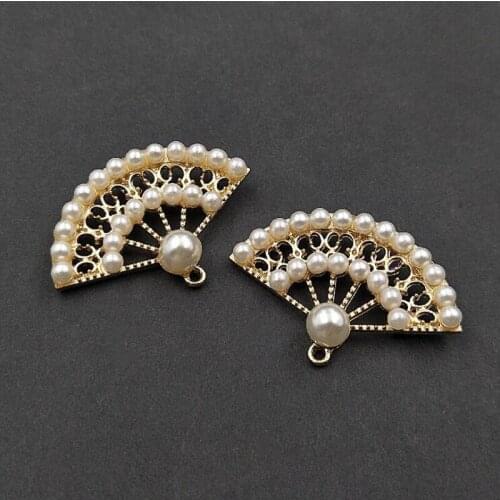 50pcs Fan Pearl Rhinestone Jewelry Appliques Flatback Buckle Phone Case Brooch Shoes Bag Wedding Hairpin Hair Clip Decortion