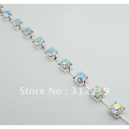 Free Shipping! SS24 10Yard Per Roll Crystal AB stones beads Cup Chain Crystal Color