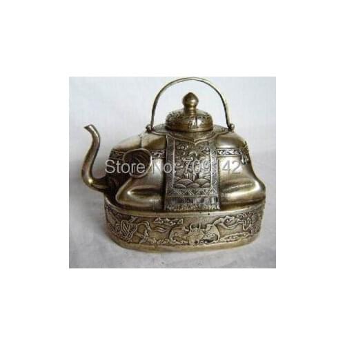 Decoration Decor Old Handwork wonderful Tibet silver elephant teapot Statue Tibet Miao Antique Old Silver