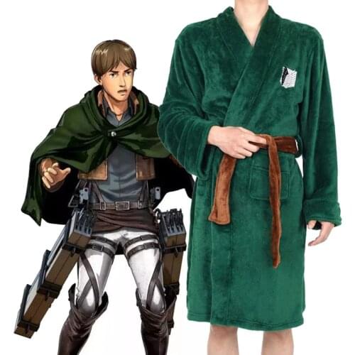 Anime Attack on Titan Cosplay Bathrobe Flannel Pajama Adult Unisex Winter Fleece Warm Nightwear Sleepwear Robe Halloween Costume
