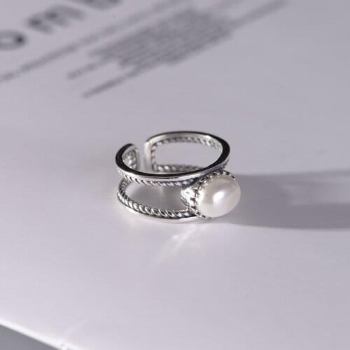 FNJ Freshwater Pearl Rings 925 Silver Adjustable Size Popular S925 Solid Silver Ring for Women Jewelry Fine