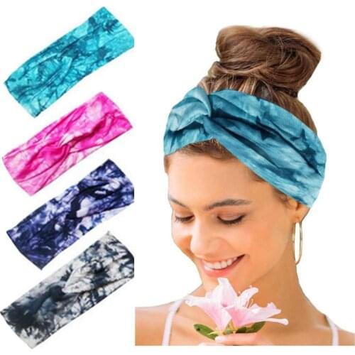 Geebro Fashion Women Girls Summer Bohemian Hair Bands Print Headbands Vintage Cross Turban Bandage Tie-dye Bow Hair Accessories