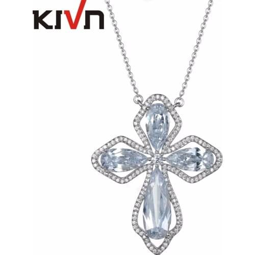 KIVN Fashion Jewelry CZ Cubic Zirconia Womens Girls Wedding Bridal Cross Pendant Necklaces Birthday Gifts 6pcs Lots Wholesale