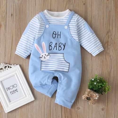 New Newborn Baby Clothes Boys Girls Striped Cotton Rabit Long Sleeve Spring Fall Rompers Kids Jumpsuit Playsuit Outfits 0-24M
