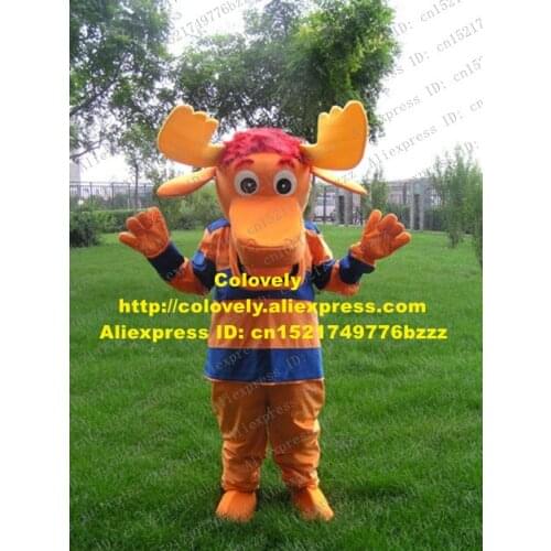 Cool Brown Moose Deer Tyrone Mascot Costume Red Deer Wapiti Reindeer Alces Elk With Blue Brown Stripes Skin No.1156 Free Ship
