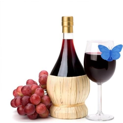 6pc/Set Silica gel Wine Glass Markers Multicolor Butterfly Shape Drinking Cup Identifier Suction Cup Marker Party Supplies Decor