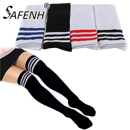 Hot Sale Womens Striped Thigh High Sexy Cotton Polyester Socks Over Knee Girl Lady Socks Wholesale 4 Colors 1Pair