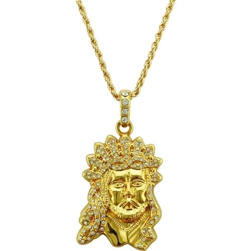 New mens and womens fashion hip-hop alloy religious Jesus head pendant couple high-end zircon inlaid men and women long sweate