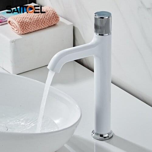New Industrial Style Brass White Bathroom Faucet Mixer Deck Mount Single Handle Lavatory Basin Water Tap W3051