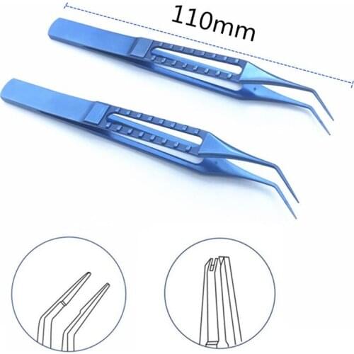 Ophthalmic Tweezers with 6mm Tying Platform Toothed Angle Forcep Flat Handle Dental 1pcs