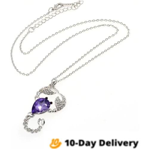 Necklace Scorpion Birthstone Purple Crystal Pendant Necklace for Women Clavicle Chain Birthday Party Jewelry Gift Drop Shipping