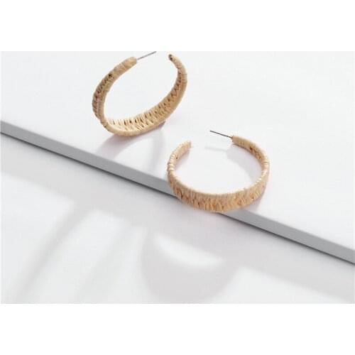 Lafite Braid C Hoop Earrings Unique Natural Color Handmade Jewelry For Party