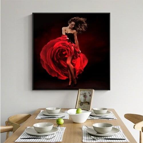 Modern Wall Art Abstract Hot Latin Girl In Red Dress Canvas Painting Big Print and Poster Living Room Sexy Tableaux Cuadro Salon