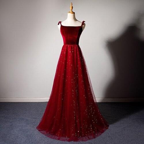Velour Burgundy Cocktail Dresses 2021 Spaghetti Strap Shiny Sequin Tulle A-Line Formal Party Birthday Guests Prom Evening Gowns