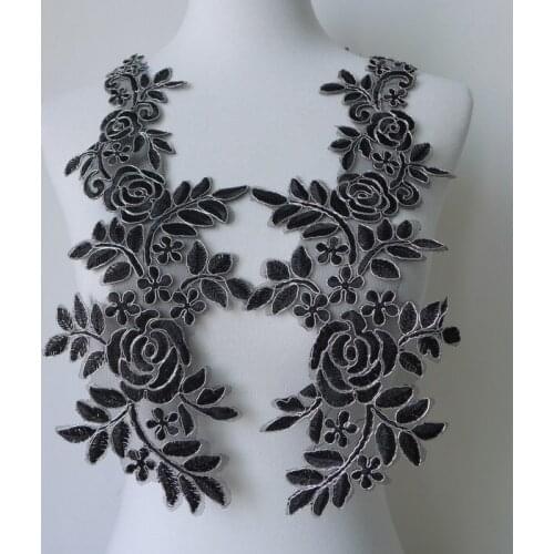 24*10cm Width Upscale 3D Blossom Embroidery Mesh Lace Applique With Cording Wedding Dress Lace Sell By One Pair Free Shipping